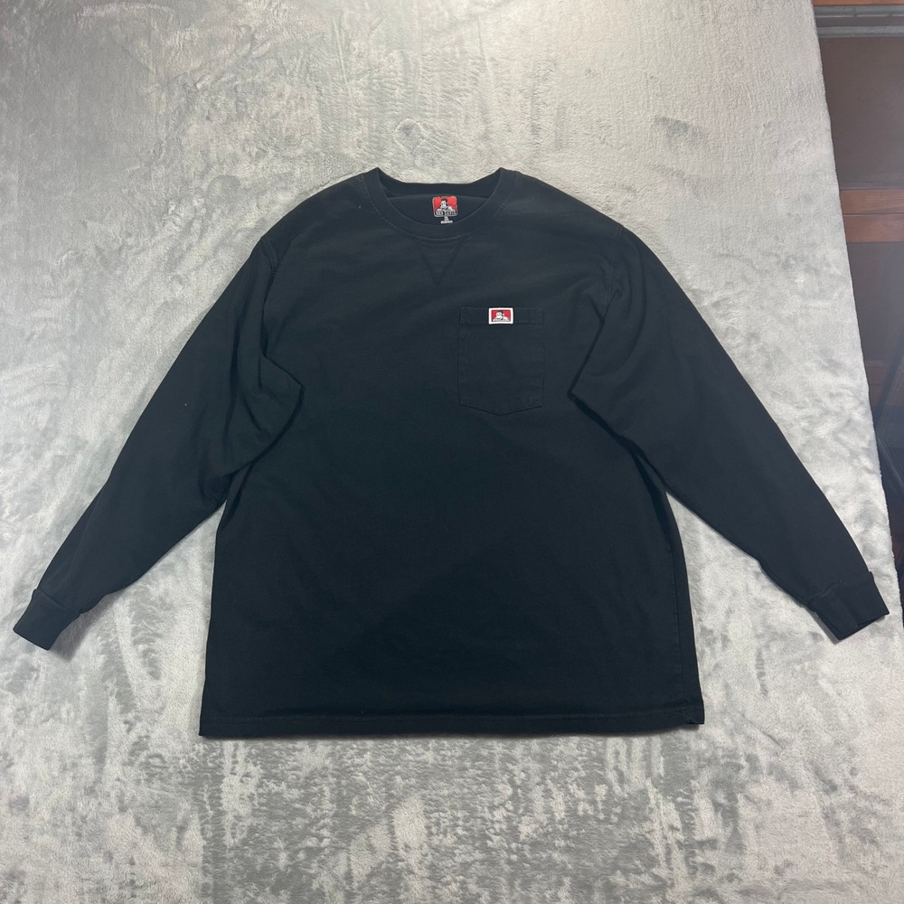 Ben Davis Pocket T Shirt Mens XL Black Solid Cotton Long Sleeve Workwear Tee
